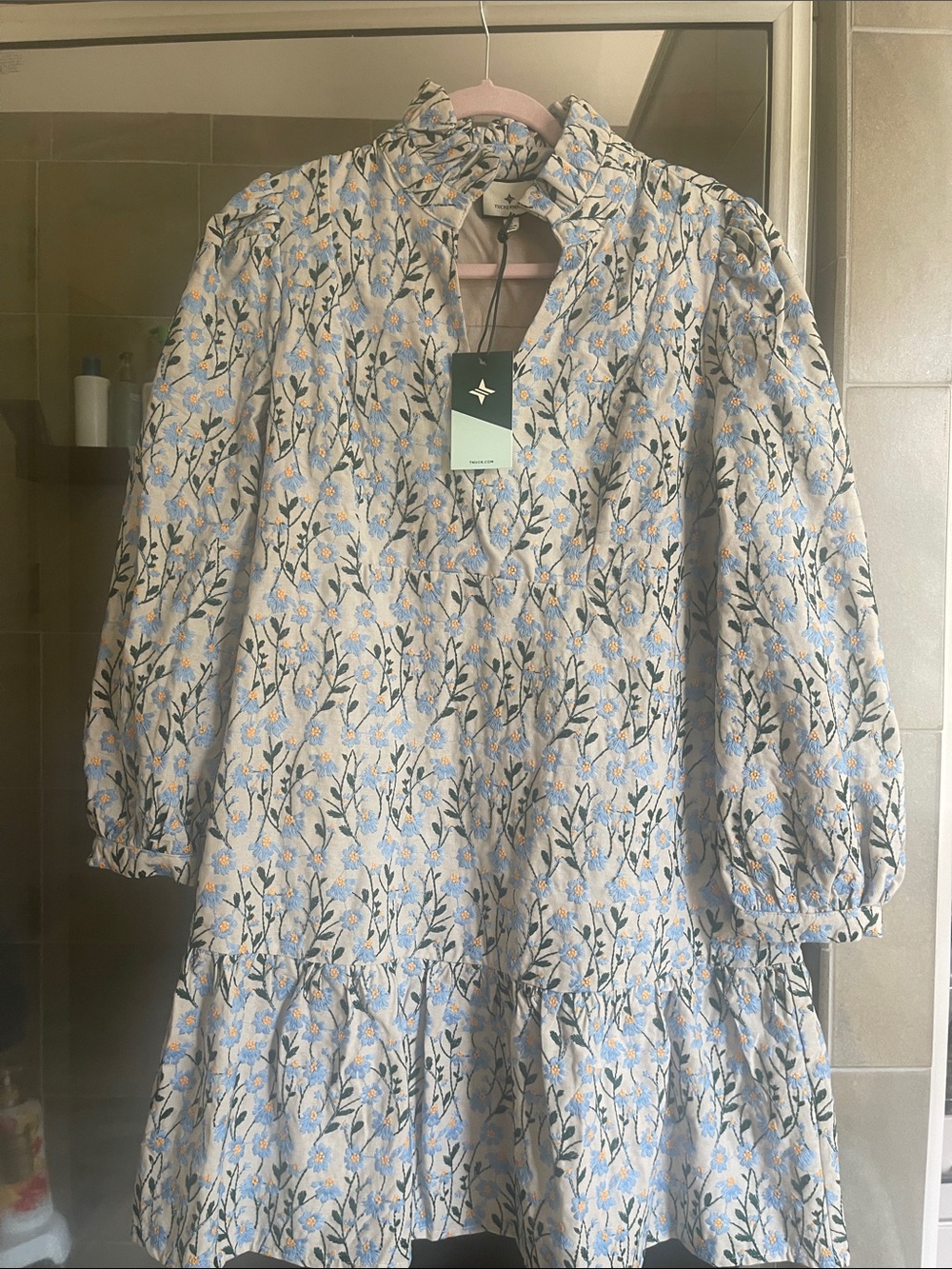Tuckernuck Pale Blue Floral Ruffle Collar Mini Dress